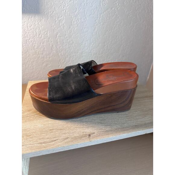 Jessica Simpson Black Leather Platform Wedge Slide Sandals Size 6.5M/37 - Picture 2 of 8